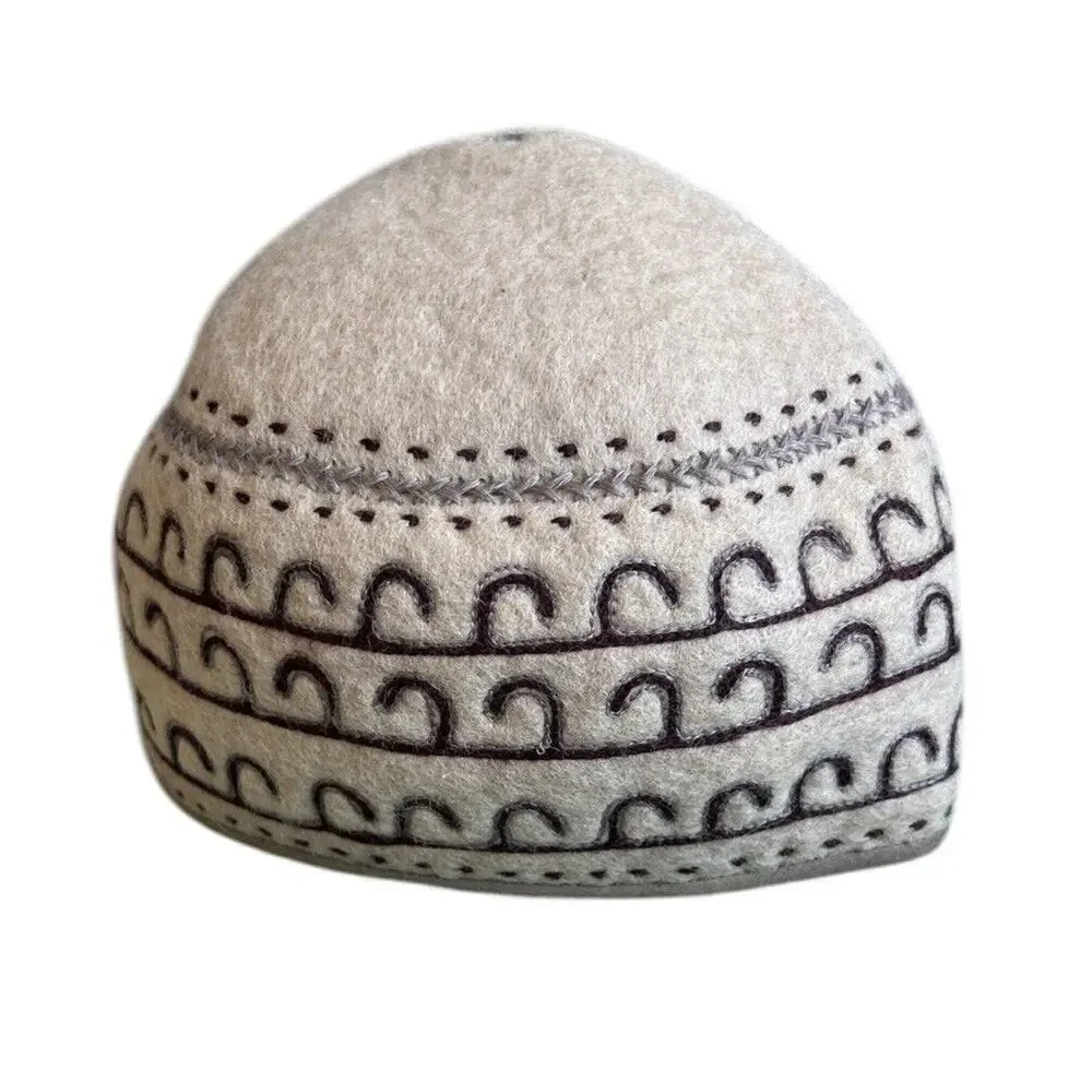 Kyrgyzstan Sheep Wool Beanie Beige And Brown Winter Hat Tumar Art Group